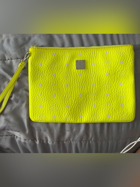 MCM Handbags - MCM Neon Yellow Leather Wristlet Clutch
